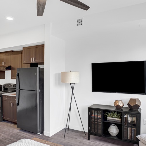 See inside our studios! Virginia Street Studios apartment interior showing full-sized kitchen