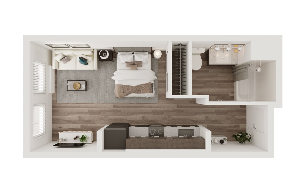 Studio - Studio floorplan layout with 1 bath and 428 square feet. (3D)