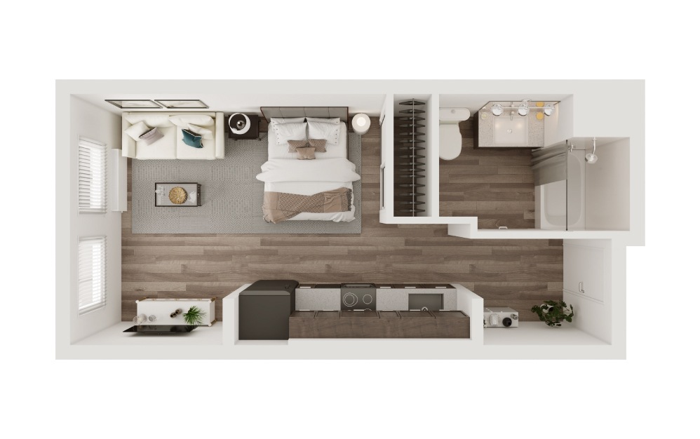 Studio - Studio floorplan layout with 1 bathroom and 428 square feet (3D)